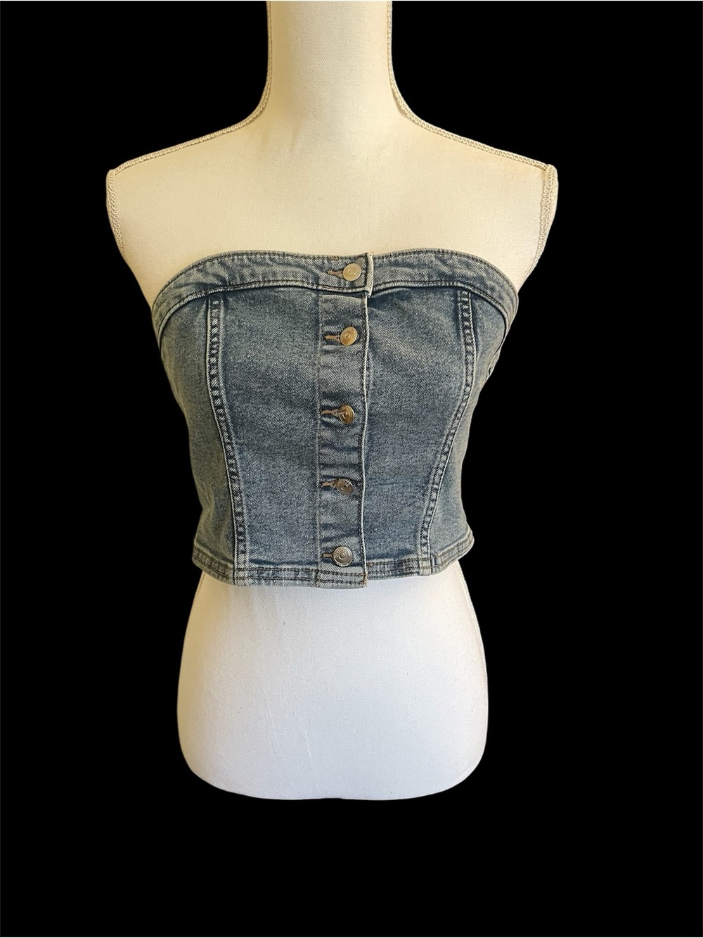 Divided Denim Front Snap Tube Top